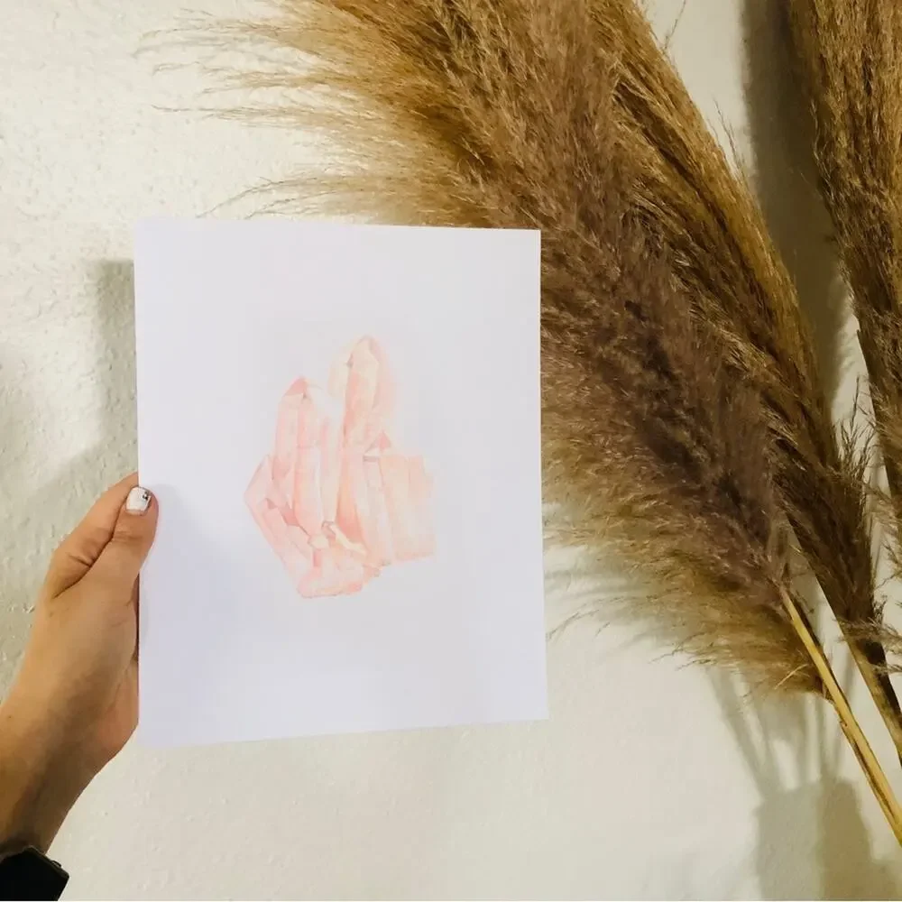 NEW WEST ELM Pink Peach White Crystal Quartz Illustrated Drawing Art Print